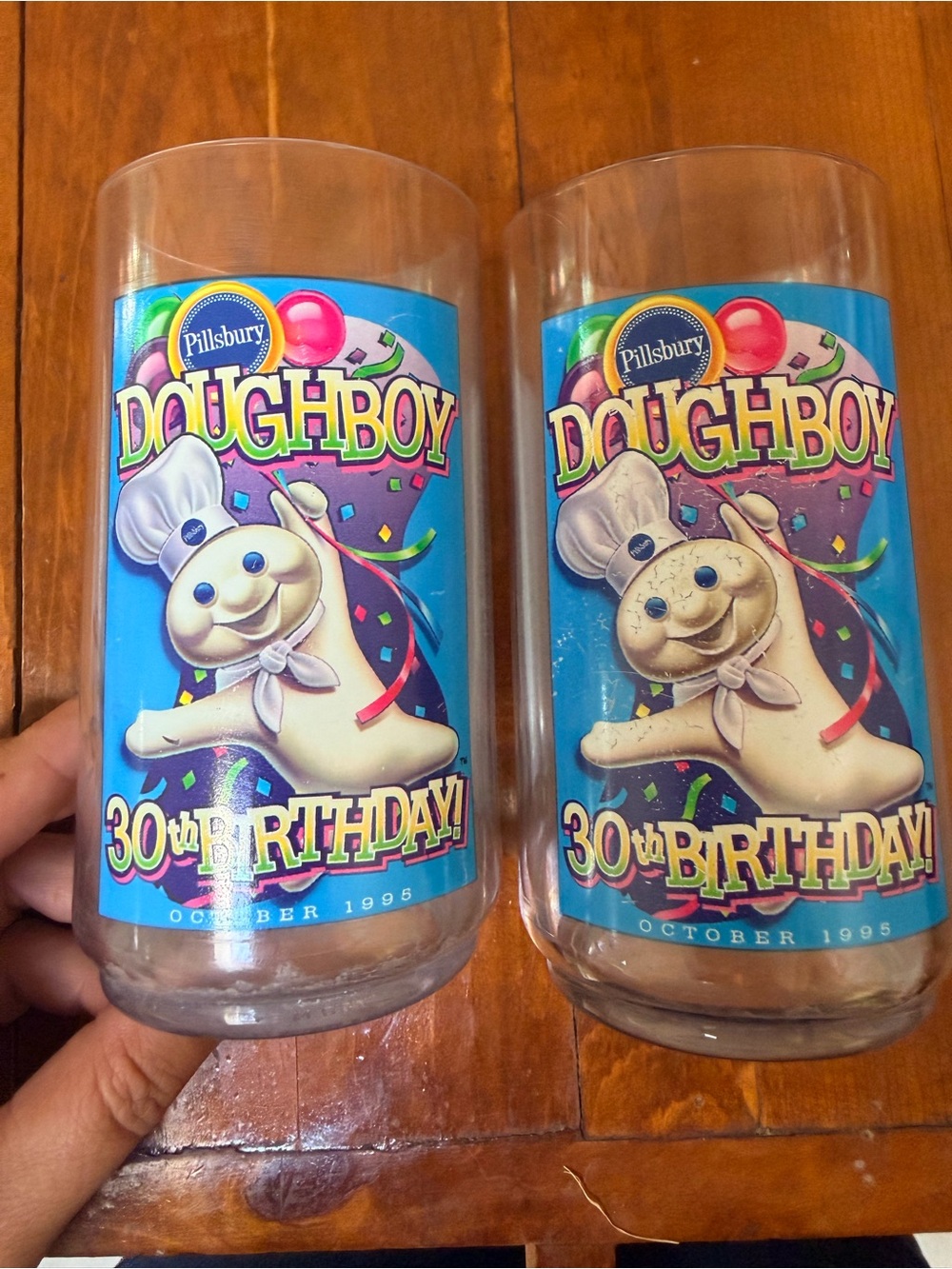 Two Vintage 1995 Pillsbury Doughboy 30th Birthday collector plastic tumblers